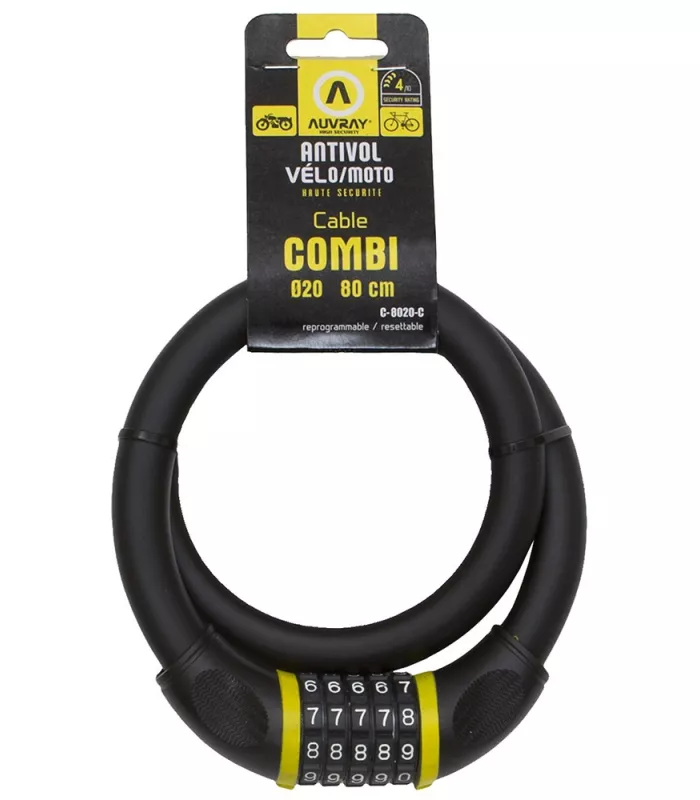Antivol vélo câble AUVRAY Combi à chiffres 80 Ø 20