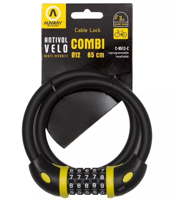 Antivol vélo câble AUVRAY Combi à chiffres 65 Ø 12